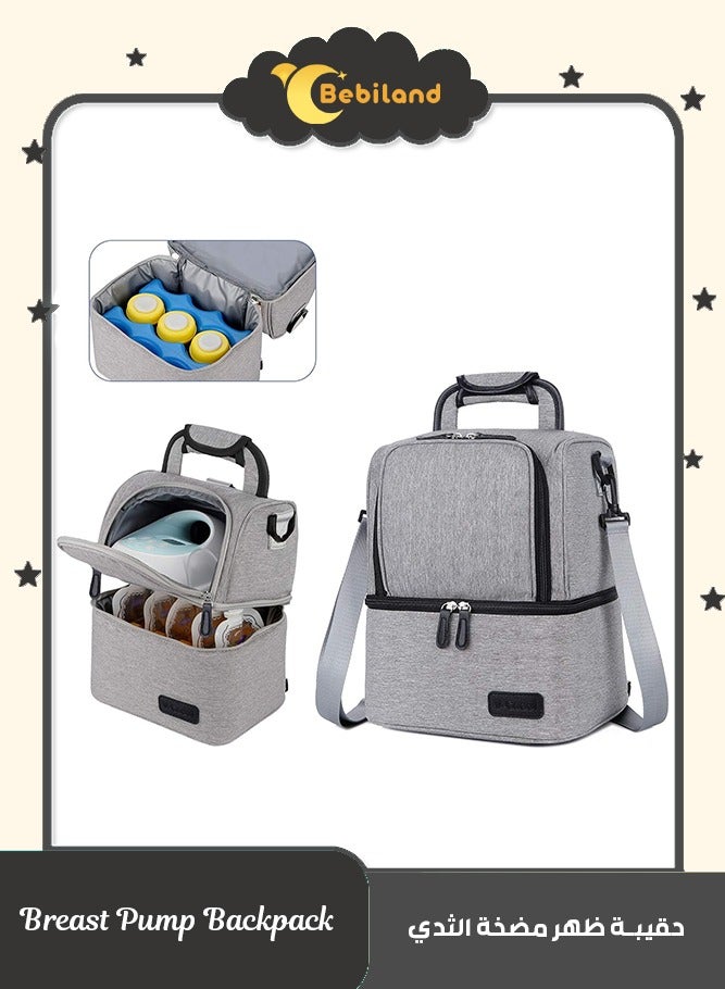 Bebiland Breast Pump Bag, Cooler Compartment for Breast Pump, Cooler and Moistureproof Bag Double Layer for Mother Breast Milk Pump Lunch Bag Outdoor Working, Only package(Gray) - Image 1