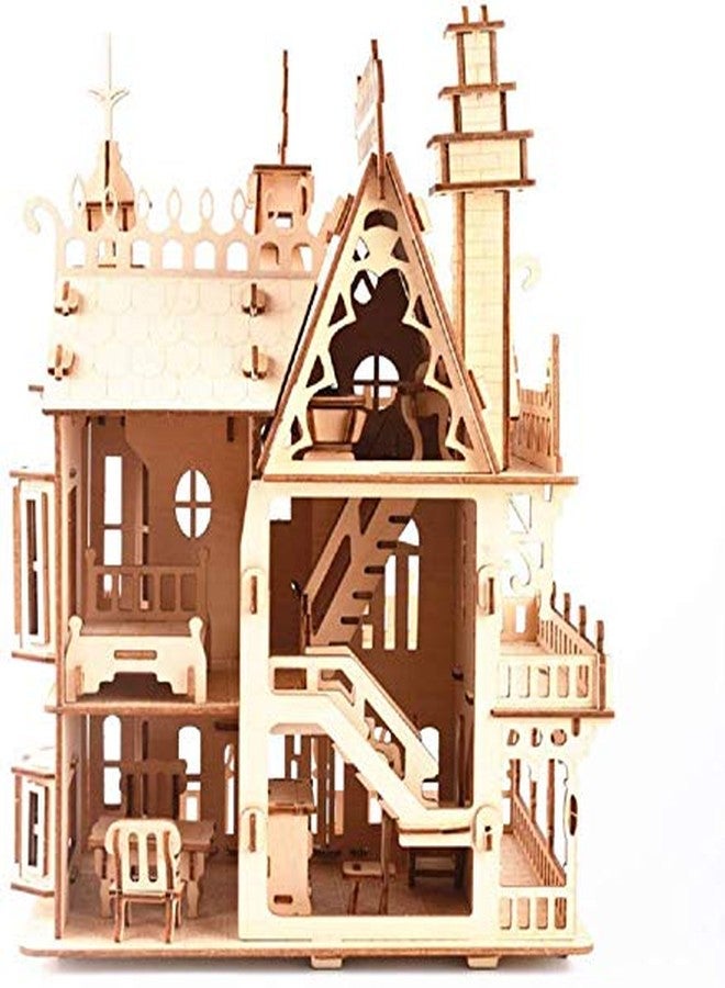 CUTEROOM 3D Wooden Puzzle House, Fantasy Villa Model Kit DIY Miniature Dolls House Kits Birthday Gift for Adults Teens (Fantasy Villa) - Image 3