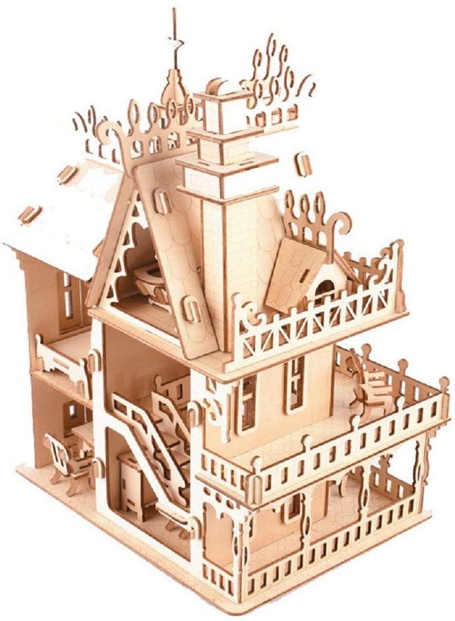 CUTEROOM 3D Wooden Puzzle House, Fantasy Villa Model Kit DIY Miniature Dolls House Kits Birthday Gift for Adults Teens (Fantasy Villa) - Image 5