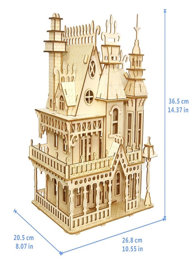 CUTEROOM 3D Wooden Puzzle House, Fantasy Villa Model Kit DIY Miniature Dolls House Kits Birthday Gift for Adults Teens (Fantasy Villa) - Image 2