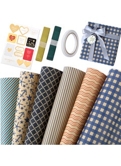 Generic 6 Sheets Kraft Gift Wrapping Paper Set with Stickers, Double-Sided Tape, and Ribbon – 50 x 70 cm – Perfect for All Occasions  - Image 1