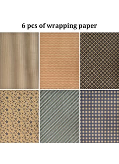Generic 6 Sheets Kraft Gift Wrapping Paper Set with Stickers, Double-Sided Tape, and Ribbon – 50 x 70 cm – Perfect for All Occasions  - Image 3
