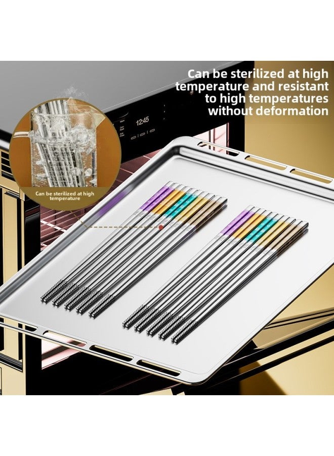 316 Stainless Steel Chopsticks Five Pair Food-grade Household Non-slip Chopsticks Anti-scald Chopsticks Lengthened High-grade Gift Chopsticks-Color:304 Purple [round Top And Bottom] One Pair  - Image 5