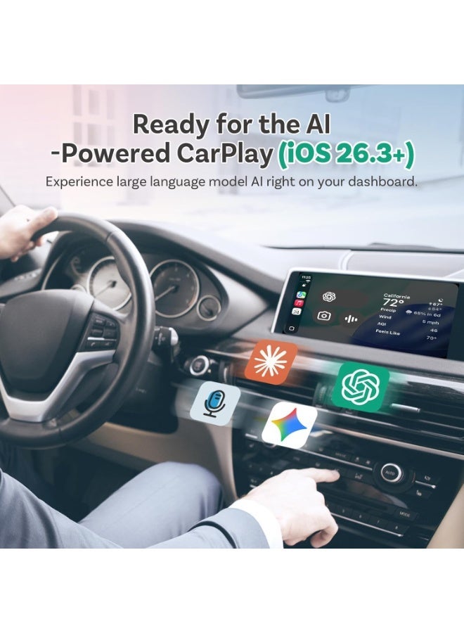 Ottocast Mini Slim Wireless CarPlay & Android Auto Adapter 2-in-1 – Plug & Play, Fast Lag-Free Connection, Multi-User Support, AI Voice Assist (ChatGPT, Gemini), Bluetooth 5.0, Compact Design for iOS 10+ & Android 11+ - Image 3
