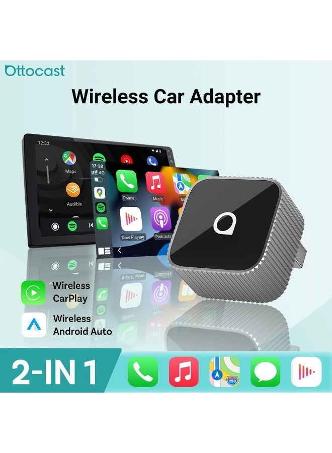 Ottocast Mini Slim Wireless CarPlay & Android Auto Adapter 2-in-1 – Plug & Play, Fast Lag-Free Connection, Multi-User Support, AI Voice Assist (ChatGPT, Gemini), Bluetooth 5.0, Compact Design for iOS 10+ & Android 11+ - Image 1