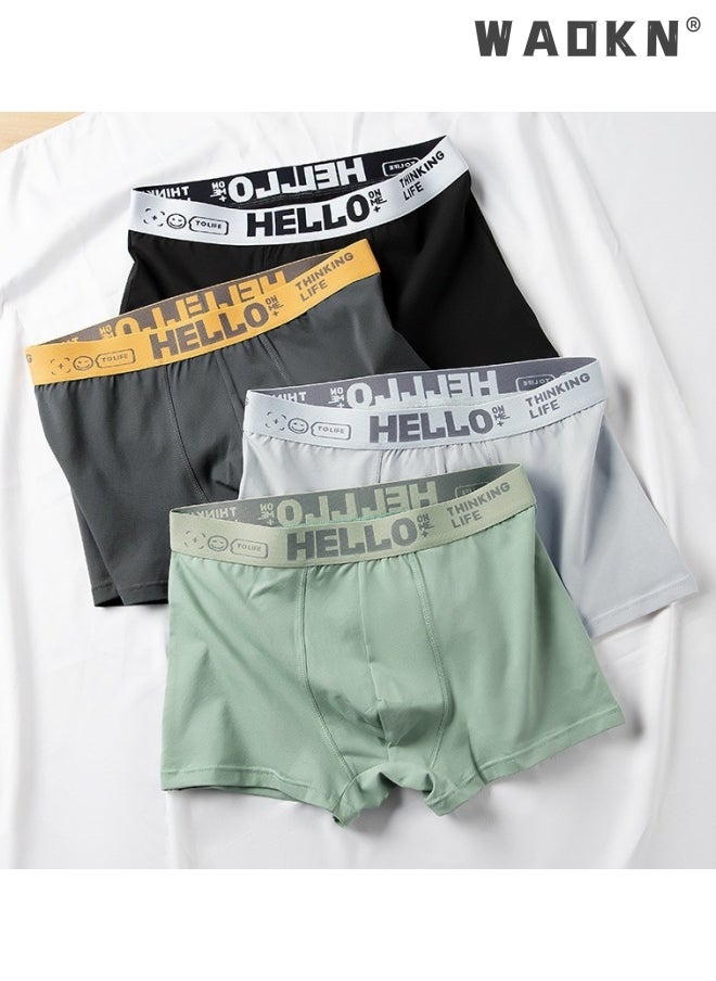 WAOKN - Men Boxers 4 Pack Set Trend Men's Teenage Boys Underwear Breathable Cotton Short Briefs High Elastic Classic Elastic Waistband Underpants Comfortable Breathable Fashion Boys Panties Underwear - Image 1
