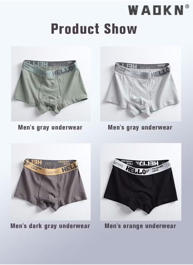 WAOKN - Men Boxers 4 Pack Set Trend Men's Teenage Boys Underwear Breathable Cotton Short Briefs High Elastic Classic Elastic Waistband Underpants Comfortable Breathable Fashion Boys Panties Underwear - Image 1