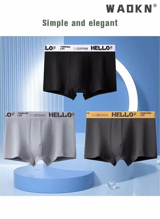 WAOKN - Men Boxers 4 Pack Set Trend Men's Teenage Boys Underwear Breathable Cotton Short Briefs High Elastic Classic Elastic Waistband Underpants Comfortable Breathable Fashion Boys Panties Underwear - Image 1