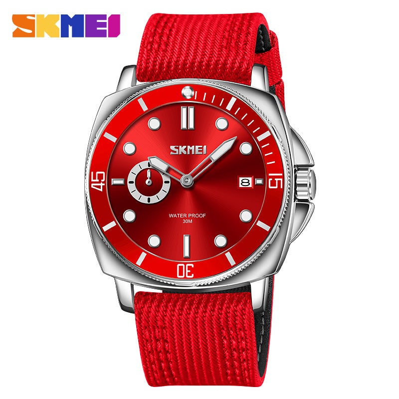 Mens Fashion Casual Watch, Simple Waterproof Quartz, Luminous Hands Nylon Strap Red