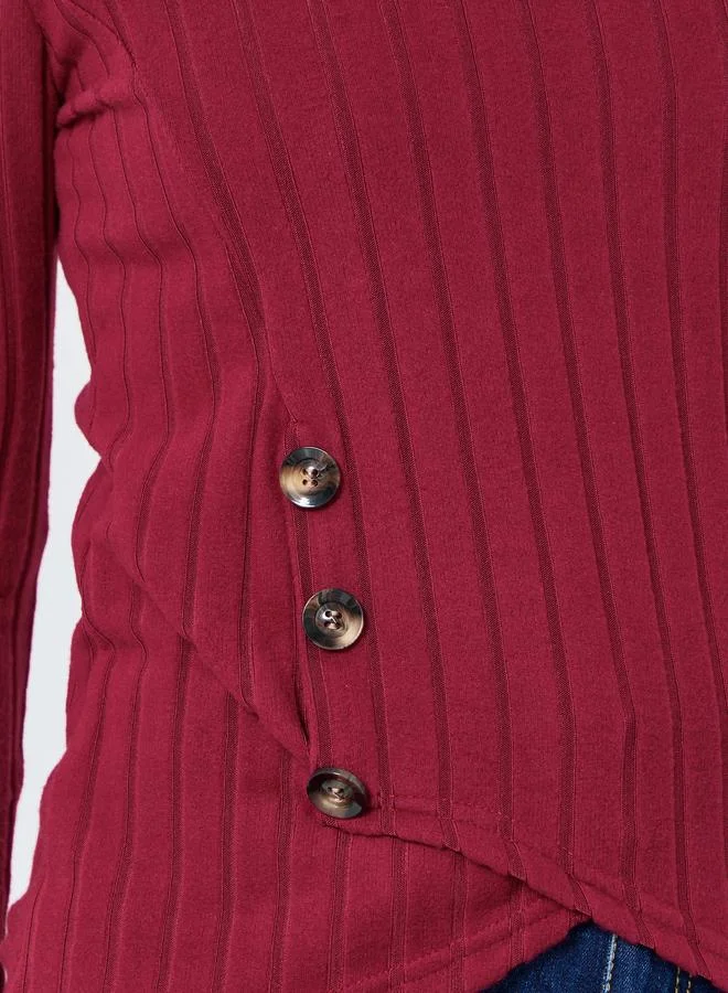 Take Two Burgundy Women Burgundy Ribbed Top with Button Detail for Women | Best Price UAE