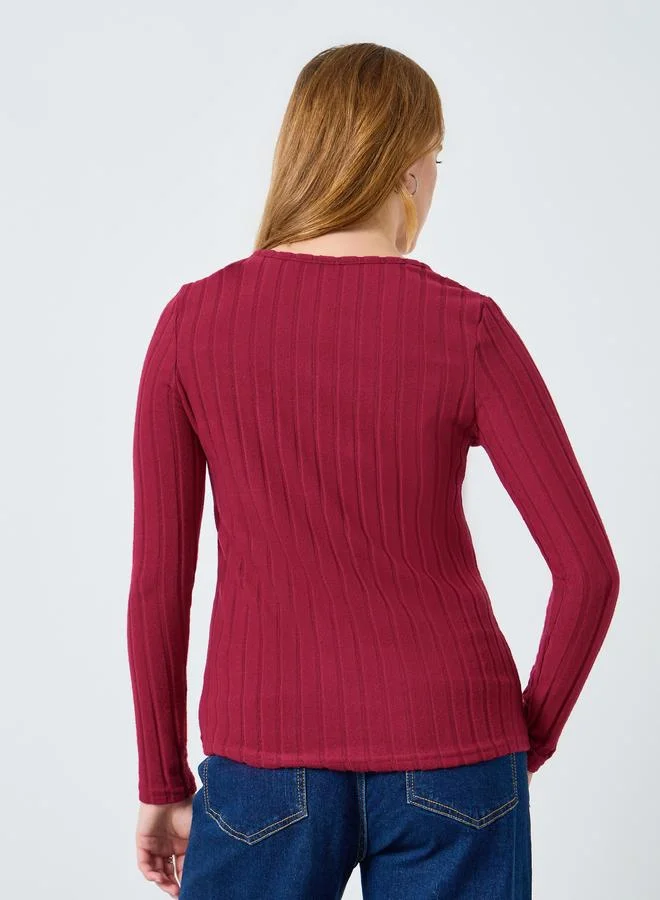 Take Two Burgundy Women Burgundy Ribbed Top with Button Detail for Women | Best Price UAE