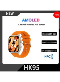 HK HK95 Biggest Display Smart Watch with Bt Calling Wireless Charge Fitness Health Tracking Sports Tracking Camera & Music Control Smartwatch 1.96 Inch Display SmartWatch Orange  - Image 4