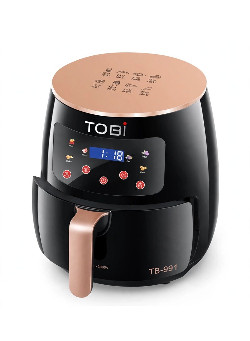 TOBI 8L Digital Air Fryer 2800W Extra Large Family Capacity with LCD Touch Control Panel, Rapid Air Technology and Healthy Low-Oil Cooking for Crispy Chicken, French Fries, Seafood, Meat and Snacks - Image 3