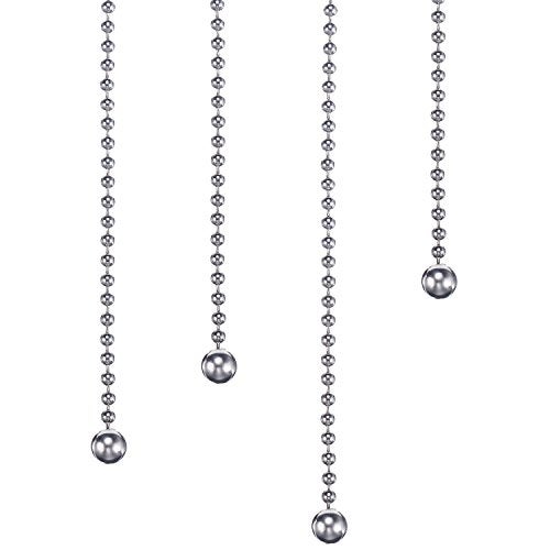 HESTYA 1 Meter Length Ceiling Fan Light Pull Cord Ball Beaded Metal Pull Chain Extension with Connector, 4 Sets (Silver) - Image 3