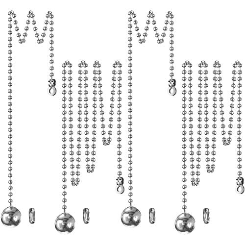 HESTYA 1 Meter Length Ceiling Fan Light Pull Cord Ball Beaded Metal Pull Chain Extension with Connector, 4 Sets (Silver) - Image 1