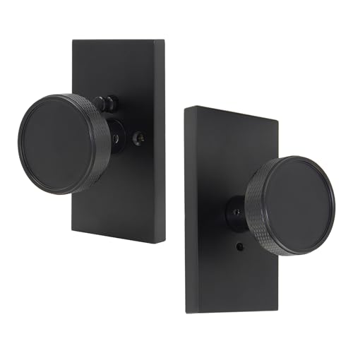 Foswdero Matte Black Solid Zinc Alloy Privacy Door Knob with Large Backplate Heavy Duty Knurled Interior Door Handle with Lock for Bedroom Bathroom 1 Pack - Image 1