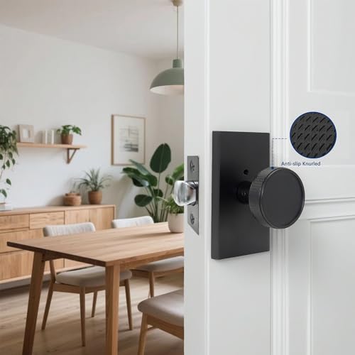 Foswdero Matte Black Solid Zinc Alloy Privacy Door Knob with Large Backplate Heavy Duty Knurled Interior Door Handle with Lock for Bedroom Bathroom 1 Pack - Image 3