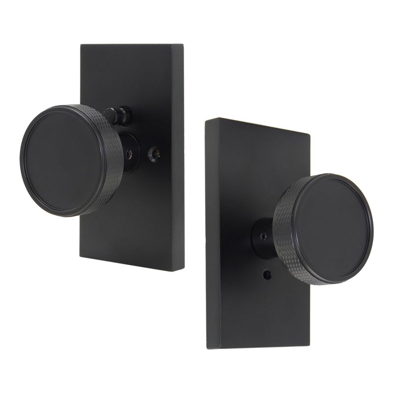 Foswdero Matte Black Solid Zinc Alloy Privacy Door Knob with Large Backplate Heavy Duty Knurled Interior Door Handle with Lock for Bedroom Bathroom 1 Pack - Image 2