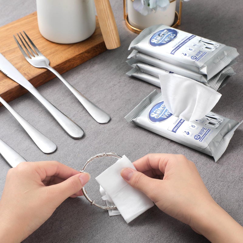 Dimsile 6 Pack/ 72 Pcs Silver Cleaner Silver Wipes Silver Polish Silver Jewelry Cleaner Cleaning Jewelry Wipes for Silverware Stainless Steel Brass Copper Metal Tarnish Remover - Image 4