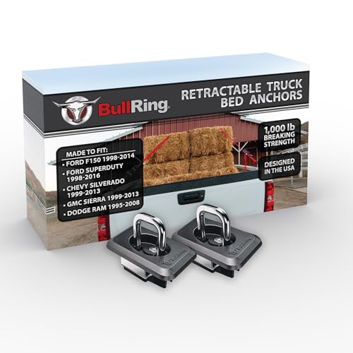 Bull Ring Raised Fit Retractable Truck Bed Tie Down Anchors for '98-14 Ford F150, '98-16 Ford Super Duty, '99-13 Chevrolet Silverado & GMC Sierra, '95-08 Dodge RAM (1 Pair) - Image 1