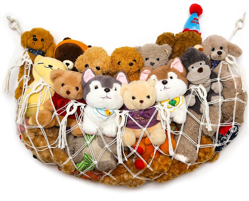 YKBU Stuffy Animal Net for Stuffed Animals Storage Hammock Macrame Stuffed Animal Toy Display Plush Toy Holder Wall Hanging Net for Stuffed Animal Display (Cream,49" W) - Image 1