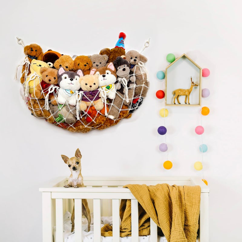 YKBU Stuffy Animal Net for Stuffed Animals Storage Hammock Macrame Stuffed Animal Toy Display Plush Toy Holder Wall Hanging Net for Stuffed Animal Display (Cream,49" W) - Image 2