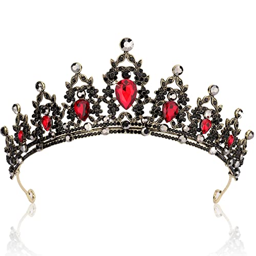 SuPoo Black Crown Tiaras for Women Red Tiara Birthday Headband Gothic Princess Party Decorations Queen of Hearts Crown Hair Accessories Gift for Halloween Prom - Image 1