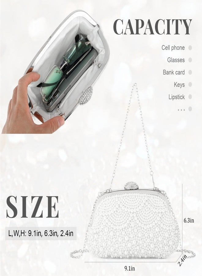 Oweisong Womens Pearl Clutch Purses for Wedding Pearl Bag White Beaded Evening Handbag Ivory Bridal Shoulder Purse - Image 4