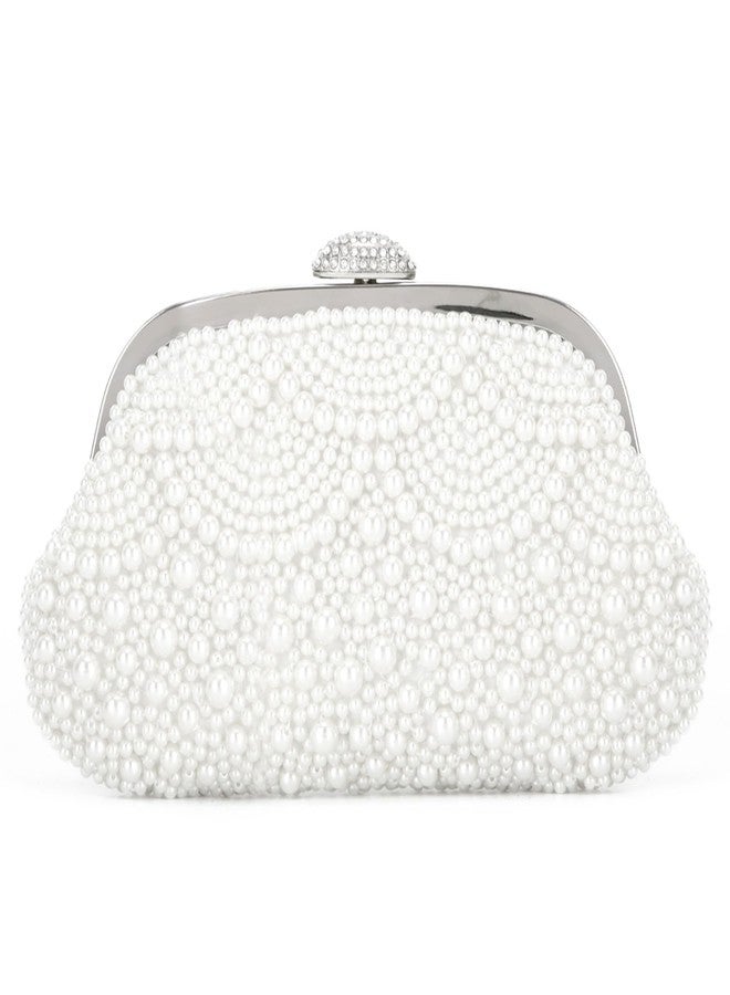 Oweisong Womens Pearl Clutch Purses for Wedding Pearl Bag White Beaded Evening Handbag Ivory Bridal Shoulder Purse - Image 1