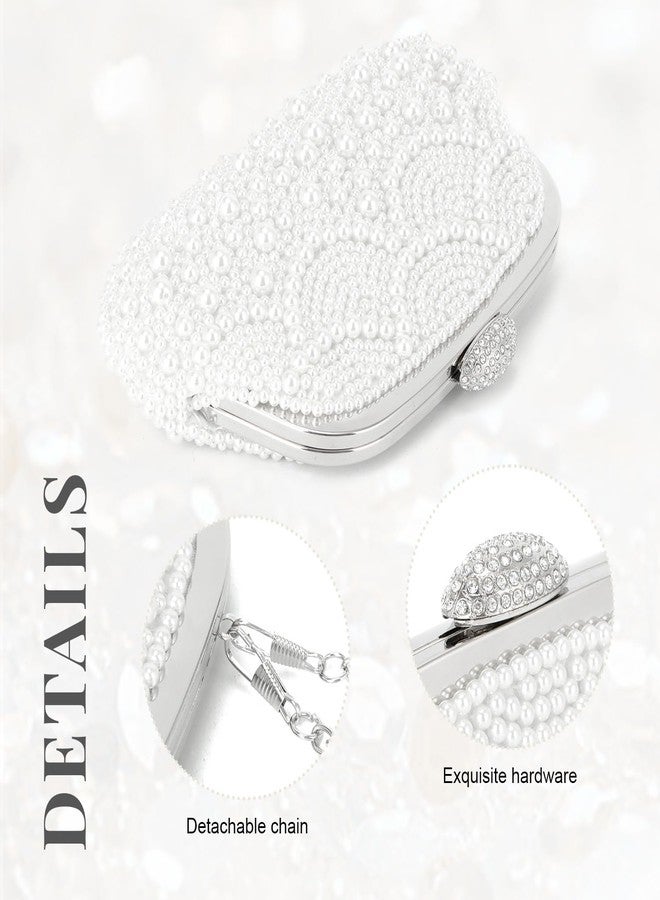 Oweisong Womens Pearl Clutch Purses for Wedding Pearl Bag White Beaded Evening Handbag Ivory Bridal Shoulder Purse - Image 5