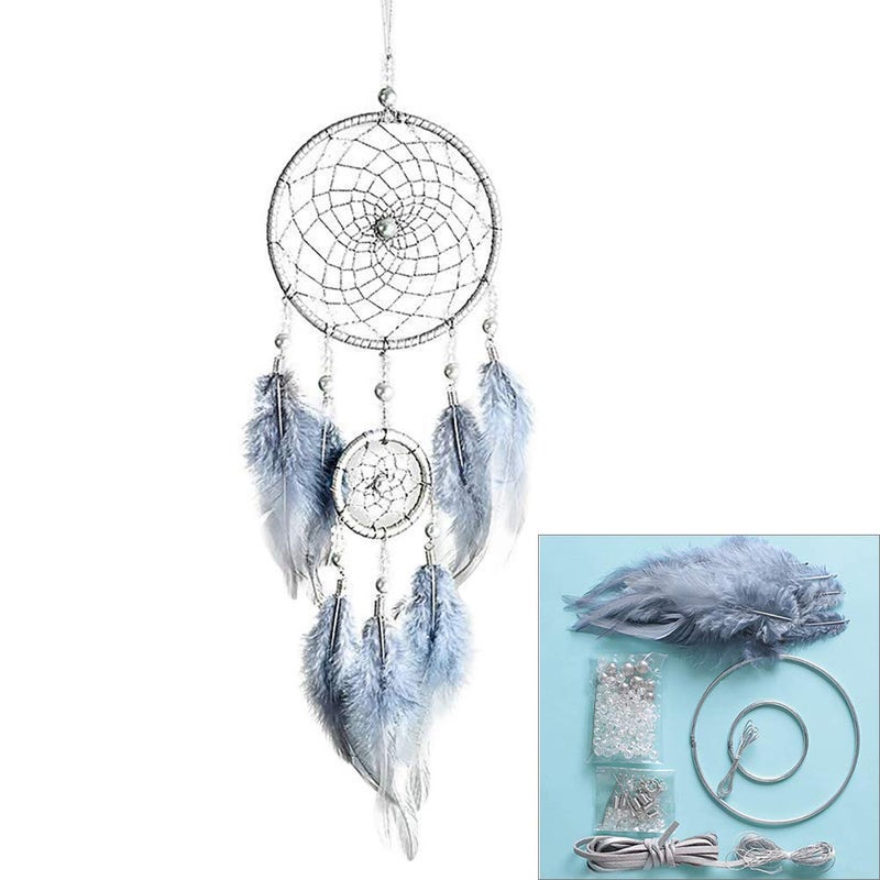 FANDOL DIY Dream Catcher Making Kit Macrame Dream Catcher Craft Supplies for Kids Bedroom Wall Decor Nursery Baby Room Hanging Wedding Ornaments Party Handmade Gift Grey