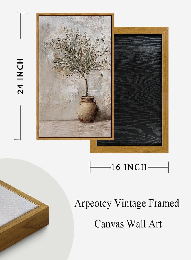 ARPEOTCY لوحة جدارية قماشية مؤطرة بتصميم عتيق من ARPEOTCY، مقاس 16×24 بوصة، مطبوعة عليها شجرة زيتون كلاسيكية كبيرة في وعاء، مثالية لتزيين المنزل، لوحات فنية نباتية ثابتة تُعلق على الحائط لغرفة النوم أو غرفة المعيشة أو المكتب. - Image 3