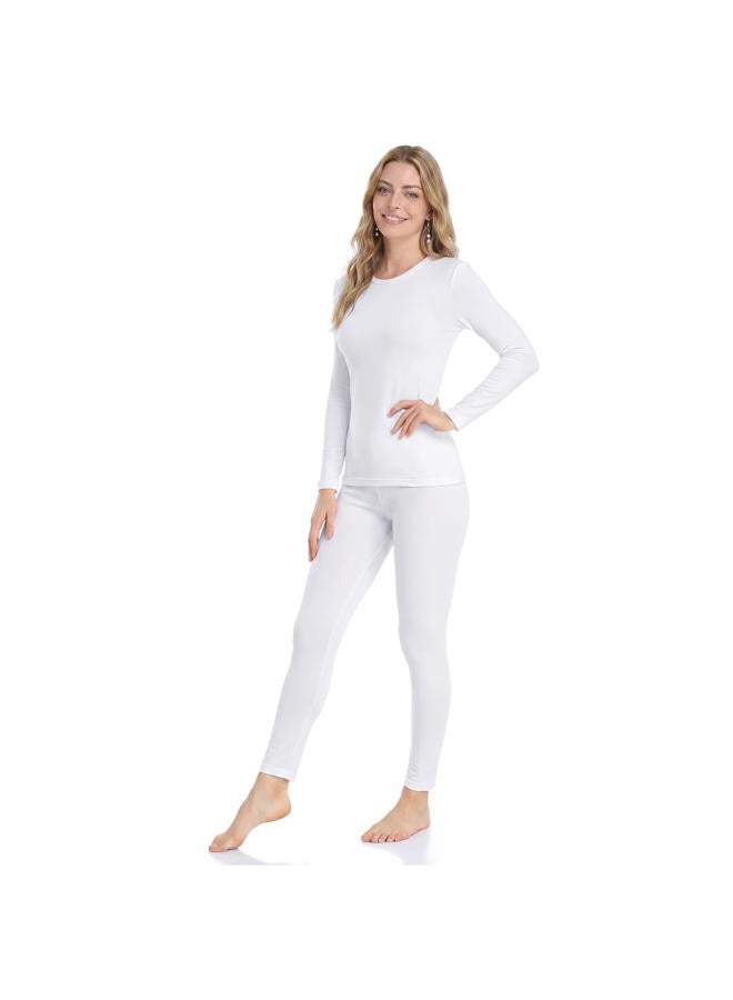 WEERTI Thermal Underwear for Women Long Johns with Fleece Lined, Base Layer Women Cold Weather Top Bottom White - Image 1