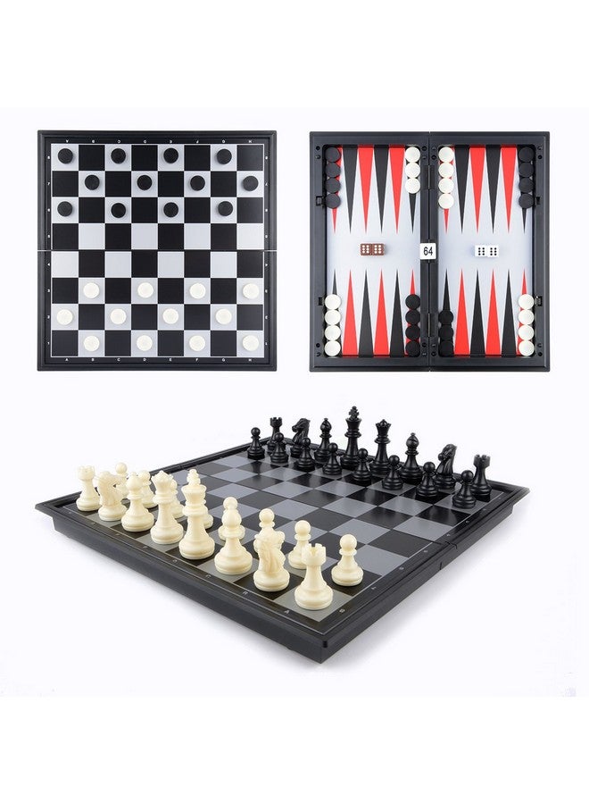 Hoshin Chess/Checkers/Backgammon 3 in 1 Set, Portable Folding Travel Magnetic Chess Board for Kids, 9.8 x 9.8 x 0.8 Inch - Image 2