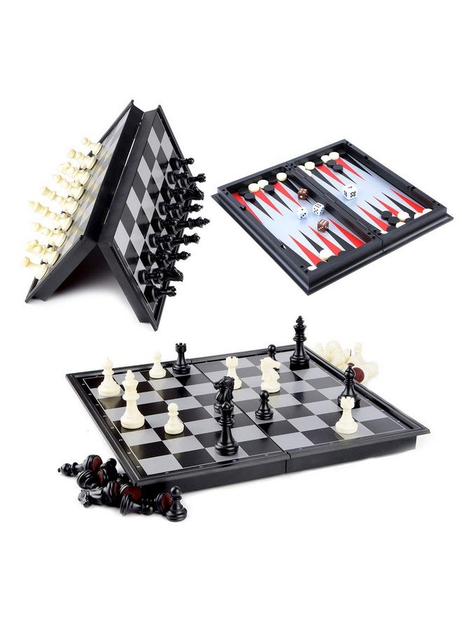 Hoshin Chess/Checkers/Backgammon 3 in 1 Set, Portable Folding Travel Magnetic Chess Board for Kids, 9.8 x 9.8 x 0.8 Inch - Image 1