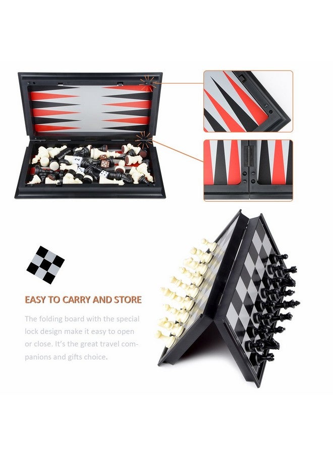 Hoshin Chess/Checkers/Backgammon 3 in 1 Set, Portable Folding Travel Magnetic Chess Board for Kids, 9.8 x 9.8 x 0.8 Inch - Image 4