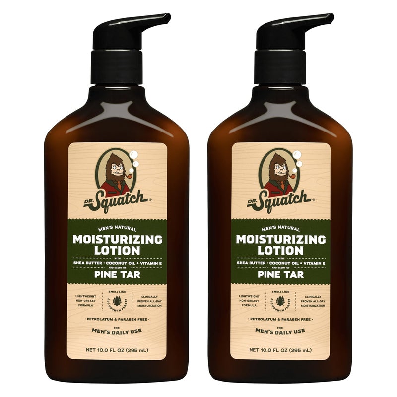 Dr. Squatch Natural Hand and Body Lotion for Men - Made with Shea Butter, Coconut Oil, Vitamin E for 24-Hr Moisturization - Pine Tar (10 fl oz, 2-Pack) - Image 1