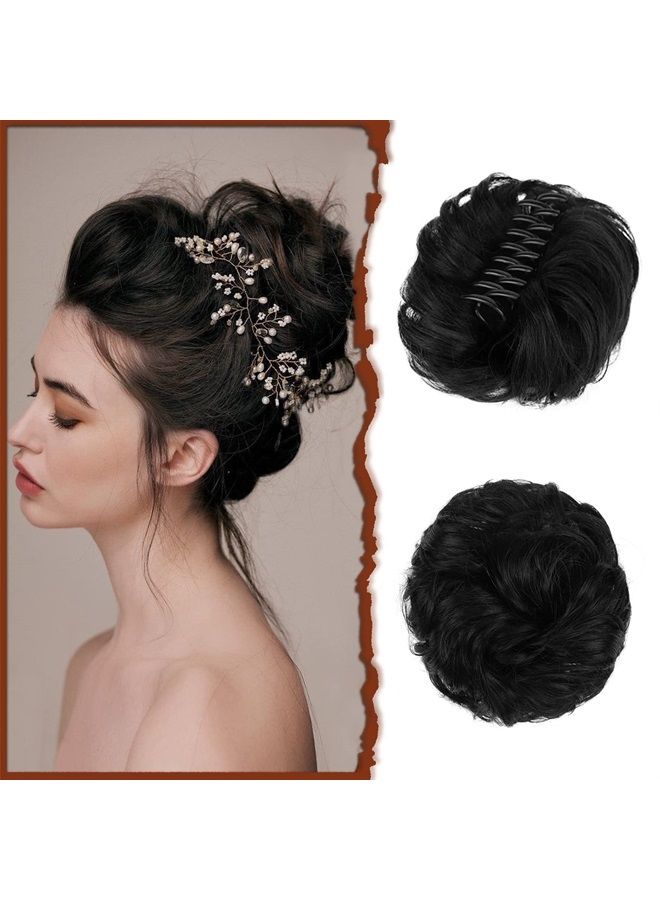 SOFEIYAN Claw Clip Messy Bun Hair Piece Wavy Curly Hair Bun Clip in Claw Chignon Ponytail Hairpieces Synthetic Tousled Updo Hair Extensions Scrunchie Hairpiece for Women, Jet Black - Image 1