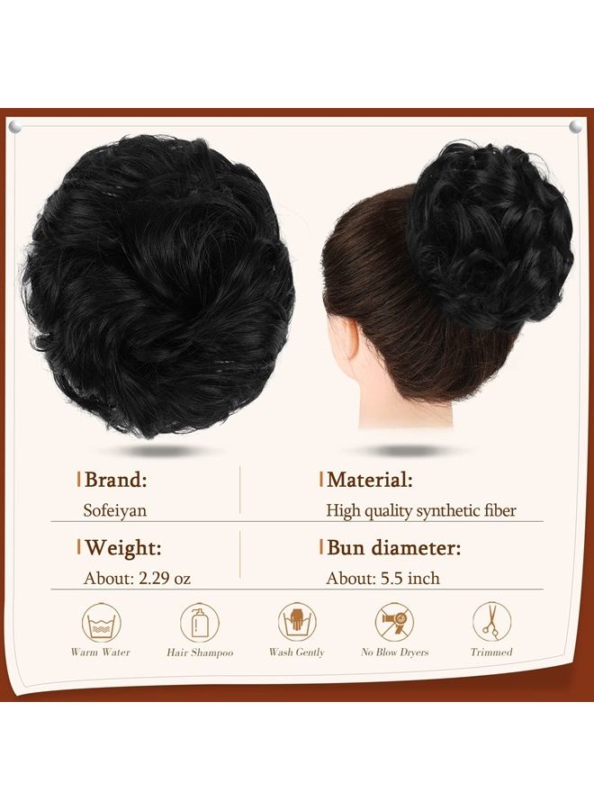 SOFEIYAN Claw Clip Messy Bun Hair Piece Wavy Curly Hair Bun Clip in Claw Chignon Ponytail Hairpieces Synthetic Tousled Updo Hair Extensions Scrunchie Hairpiece for Women, Jet Black - Image 2