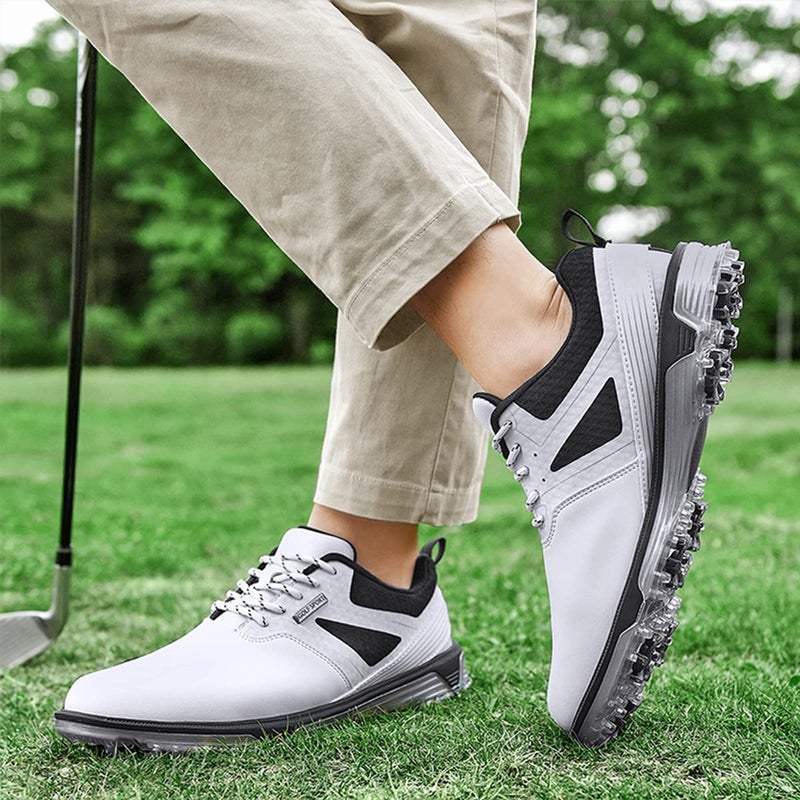ULTIANT Men's Golf Shoes Fixed Nailless Sole Waterproof Lightweight No-Slip Walking Shoes Size7.5-14(White,42) - Image 2