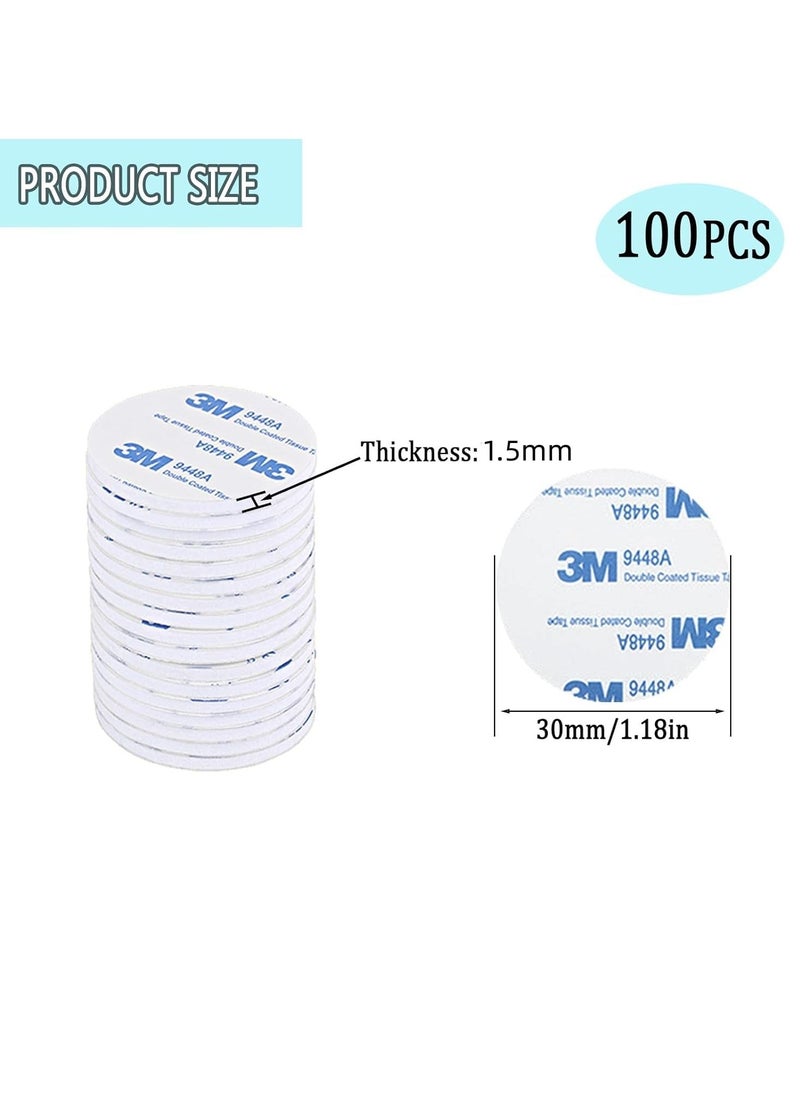 3M - 100 PCS 3m Double Sided Foam Tape Round Strong Pad 30 x 30x 1.5mm Heavy Duty Mounting Adhesive Pad Tap Suitable for Walls，Small Mirrors and Door, White - Image 1