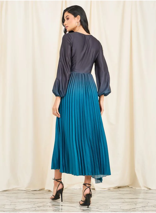 ستايلي Pleated Ombre Print A-Line Maxi Dress