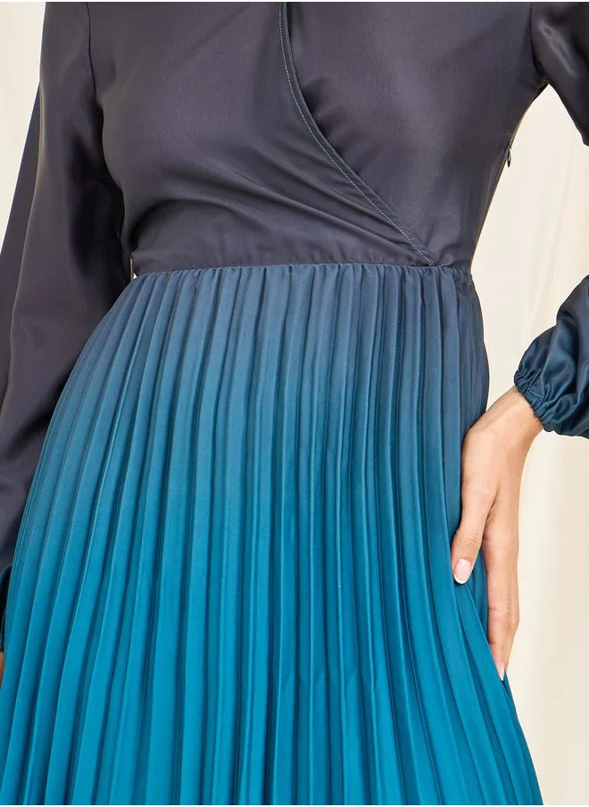 ستايلي Pleated Ombre Print A-Line Maxi Dress