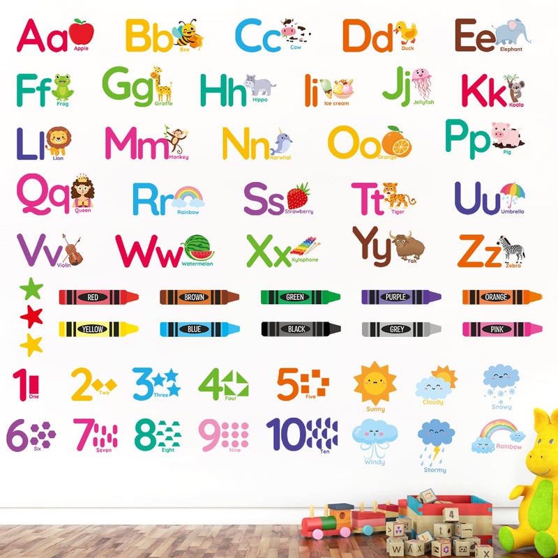 AOWDIAO Learning Wall Decals for Kids - Peel and Stick Alphabet, Numbers, Colors & Animals - Classroom, Nursery and Playroom Educational Decor - Image 1