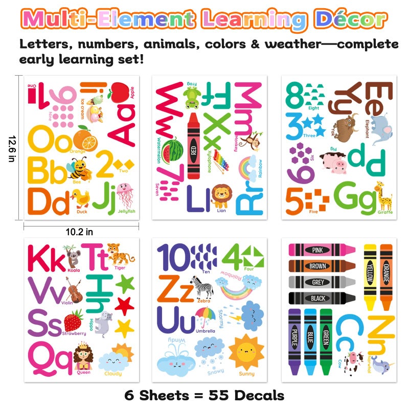AOWDIAO Learning Wall Decals for Kids - Peel and Stick Alphabet, Numbers, Colors & Animals - Classroom, Nursery and Playroom Educational Decor - Image 4