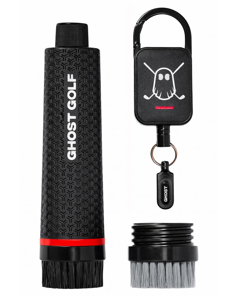 Ghost Golf Magnetic Golf Club Brush with Water Reservoir & Shoe Brush - Dual Head Groove Cleaner, Nylon Bristle, Retractable Carabiner Clip - Golf Cleaning Tool for Irons, Wedges & Golf Shoe Cleats - Image 1