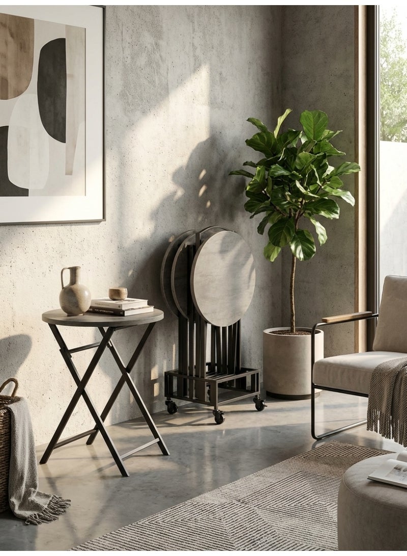 Living Round Folding Serving Table Set with Mobile Stand – Modern Multi-Functional Design - Image 2