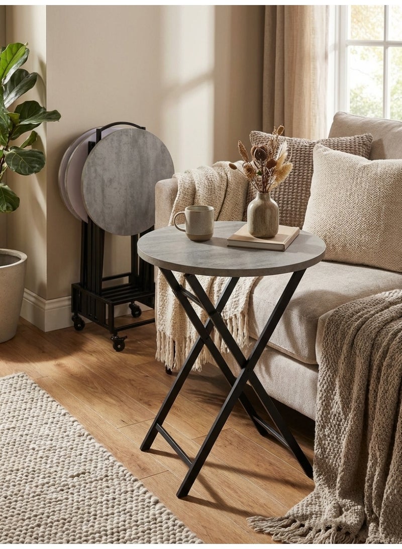 Living Round Folding Serving Table Set with Mobile Stand – Modern Multi-Functional Design - Image 1