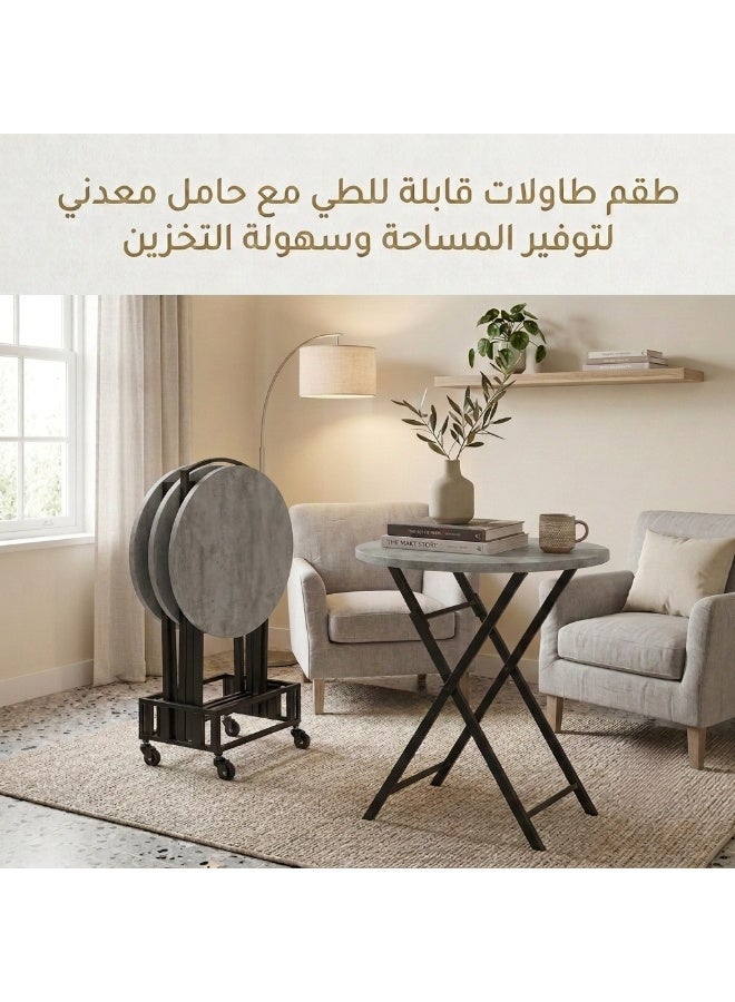 Living Round Folding Serving Table Set with Mobile Stand – Modern Multi-Functional Design - Image 5