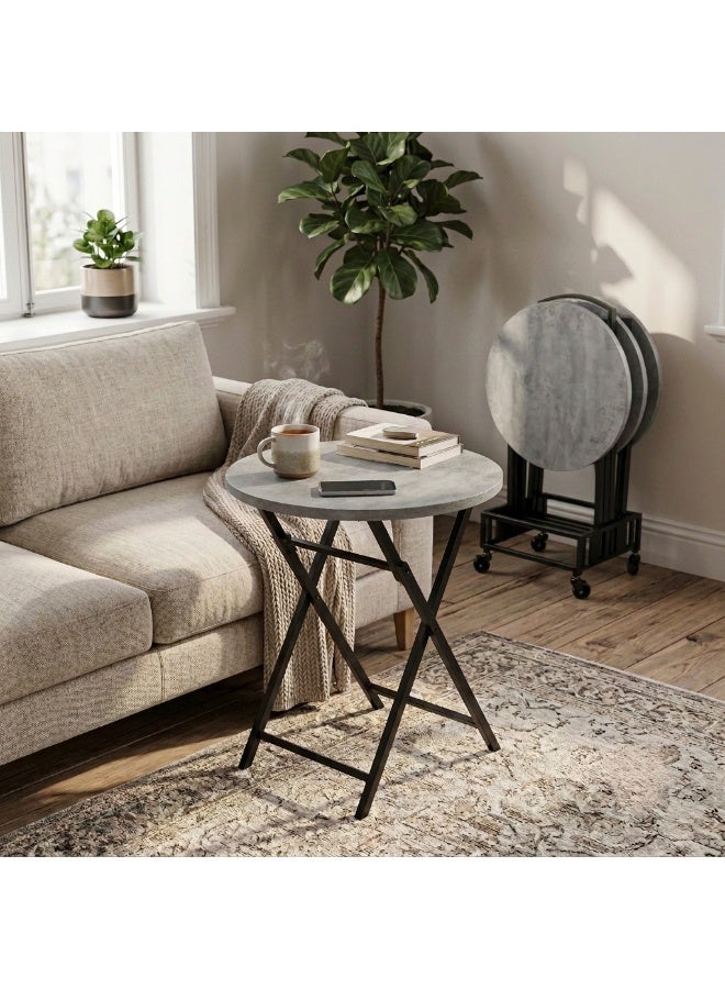 Living Round Folding Serving Table Set with Mobile Stand – Modern Multi-Functional Design - Image 3